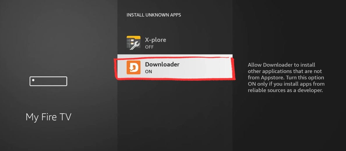 Toggle Downloader to ON in Install Unknown Apps