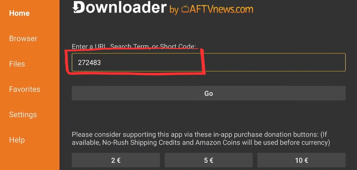 Enter TiviMate Downloader code 272483 and press GO to download APK