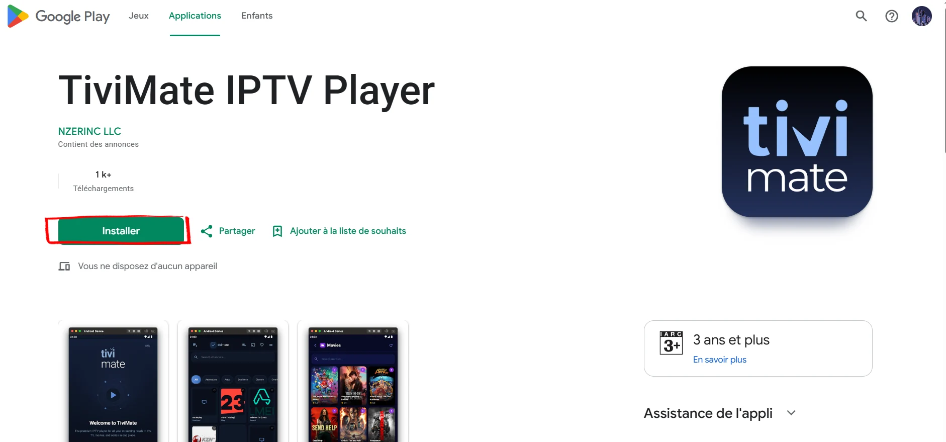 Install TiviMate IPTV Player by NZERINC LLC from Google Play Store on Android phone