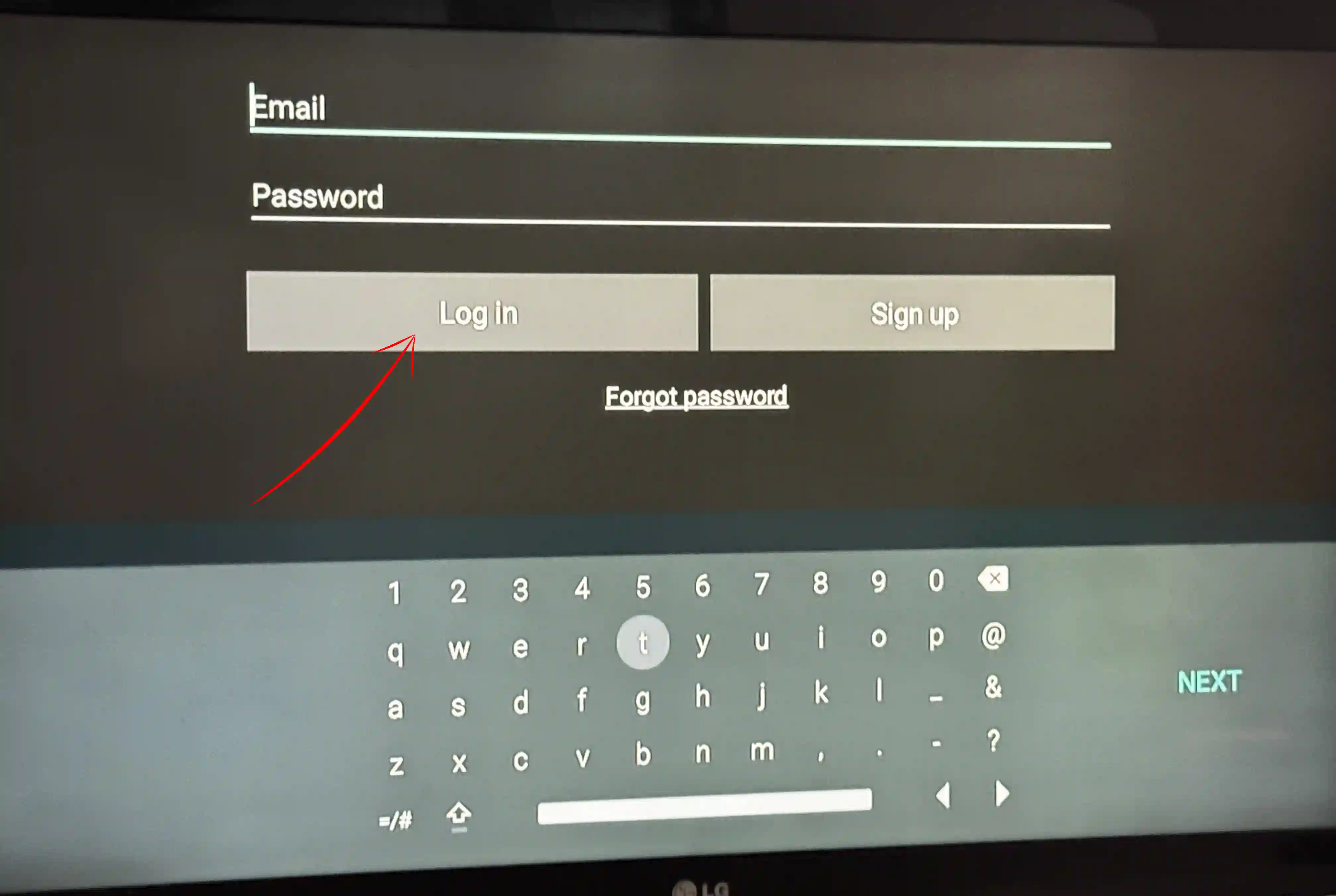 TiviMate Premium login screen on Android TV Box — enter tivimate.com email and password to activate